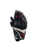 Guantes Alpinestars SP-R Pro, guantes de moto para carreras, nogal, mastic y negro con detalles rojos, con protección de nudillos rígida dividida, construcción de cuero y tejido, diseño deportivo de alto rendimiento