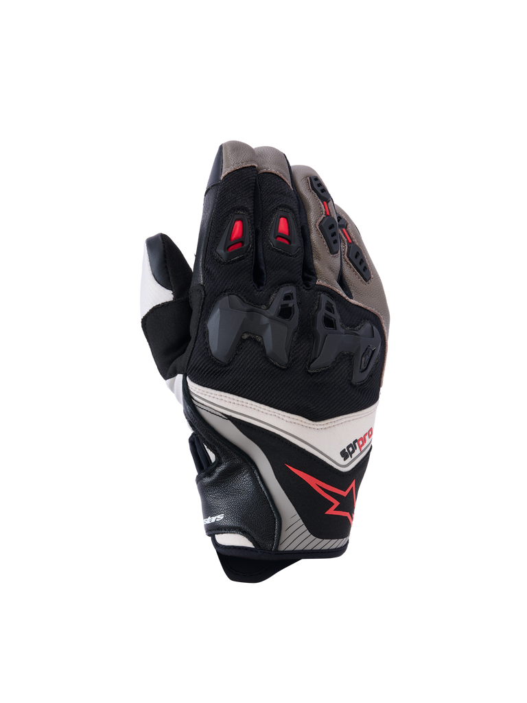 Alpinestars SP-R Pro Gloves, Motorcycle Racing Gloves, Black Gray and White with Red Accents, Hard Knuckle Protection, Leather and Fabric Construction, High-Performance Design