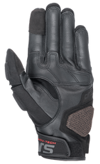 Alpinestars Halo Leather Gloves, Adventure Motorcycle Gloves, Black, palm-side view showing leather and textile construction, reinforced ARshield landing pad, rubber grip, and touchscreen fingertips