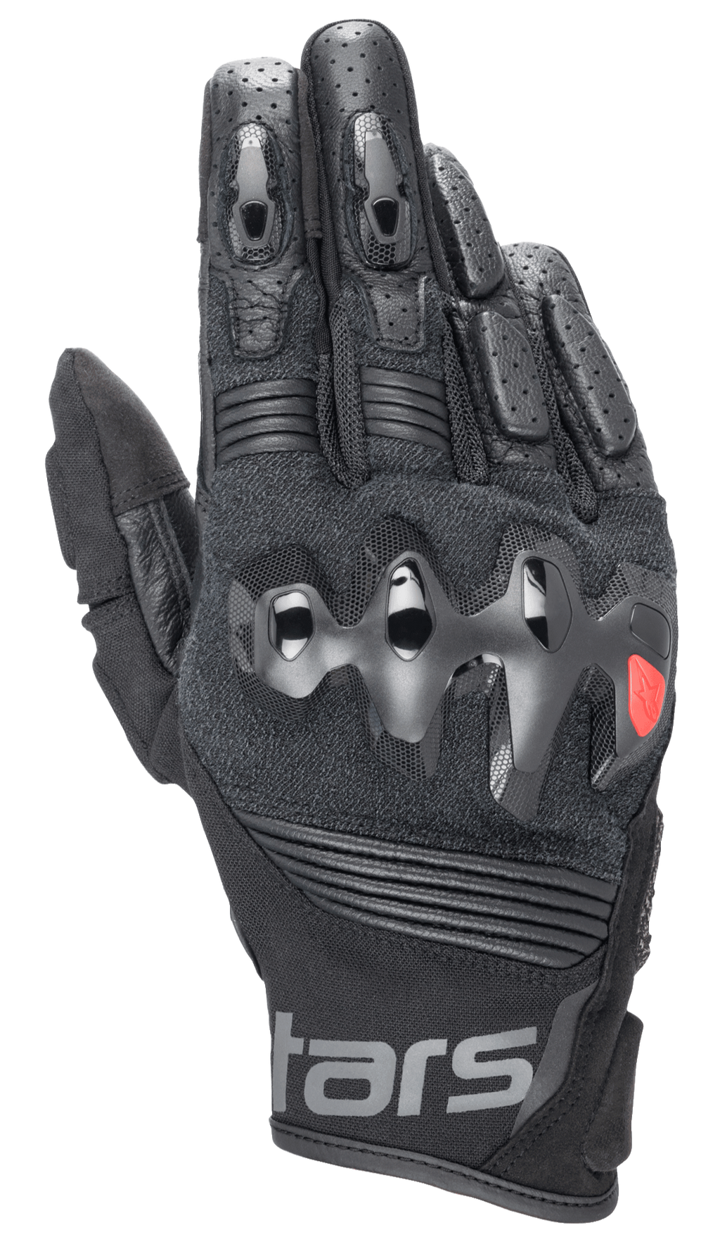 Alpinestars Halo Leather Gloves, Black Motorcycle Gloves with Hard Over-Injected Knuckle Protector, Perforated Leather Fingers, Mesh and Leather Construction, Red Logo Detail