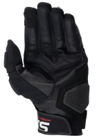Alpinestars Halo Leather Gloves, Motorcycle Gloves, Black, palm view with reinforced leather and rubber grip, features textured landing pad and short cuff with white Alpinestars logo, adventure touring gear