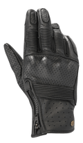 Alpinestars Rayburn V2 Leather Gloves, negros, guantes de moto urbanos con construcción de cuero perforado, inserciones de acordeón acanaladas en los dedos y el dorso, cierre de cremallera lateral y estilo inspirado en la herencia.