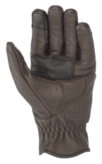 Guantes de cuero Alpinestars Rayburn V2, color marrón tabaco, vista de la palma, construcción de cuero premium con perforaciones localizadas, palma reforzada para agarre y punta del dedo compatible con pantallas táctiles, equipamiento urbano para motocicleta de estilo clásico