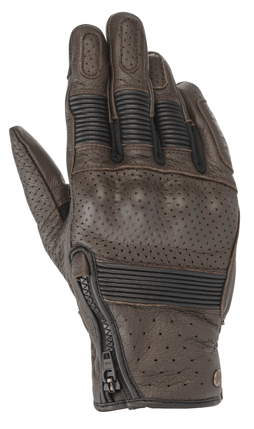 Alpinestars Rayburn V2 Leather Gloves, color marrón Tobacco, guantes de moto de cuero de inspiración clásica con paneles perforados, protección de nudillos rígida cubierta, inserciones elásticas de acordeón en los dedos y cierre de cremallera lateral