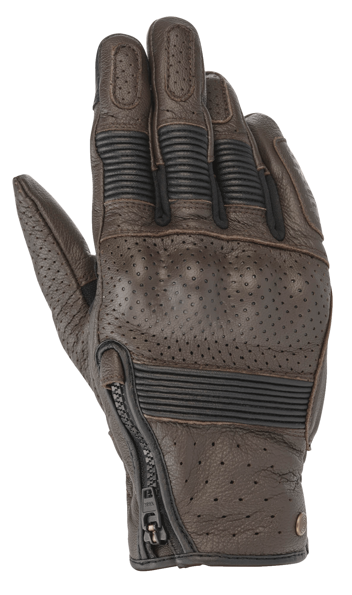 Alpinestars Rayburn V2 Leather Gloves, color marrón Tobacco, guantes de moto de cuero de inspiración clásica con paneles perforados, protección de nudillos rígida cubierta, inserciones elásticas de acordeón en los dedos y cierre de cremallera lateral