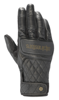 Alpinestars Brass Lt Gloves, guantes de moto de cuero negro con patrón de diamantes acolchados en el dorso, protección de nudillos acanalada, dedos perforados, logotipo dorado y cierre de botón a presión en la muñeca