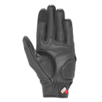 Guantes de cuero Alpinestars Dyno, negros, vista de la palma con refuerzos acolchados y construcción en cuero de cabra, puntas de los dedos compatibles con pantallas táctiles, guante de puño corto para conducción en carretera y uso urbano