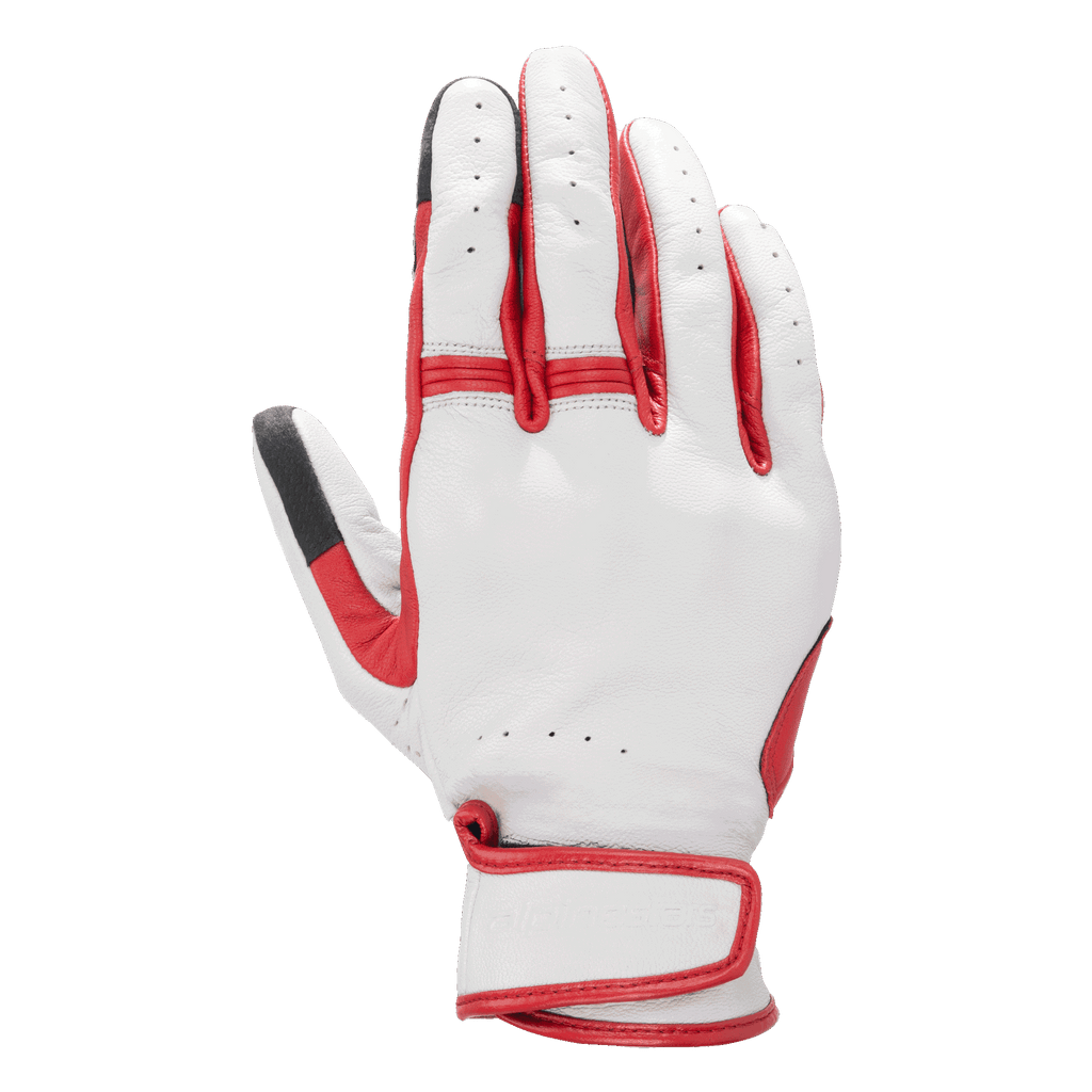 Guantes de cuero Alpinestars Dyno, guantes de moto, color crudo y rojo rubí, confección en cuero perforado, paneles de acordeón en los dedos, correa ajustable en la muñeca, protección de nudillos cubierta