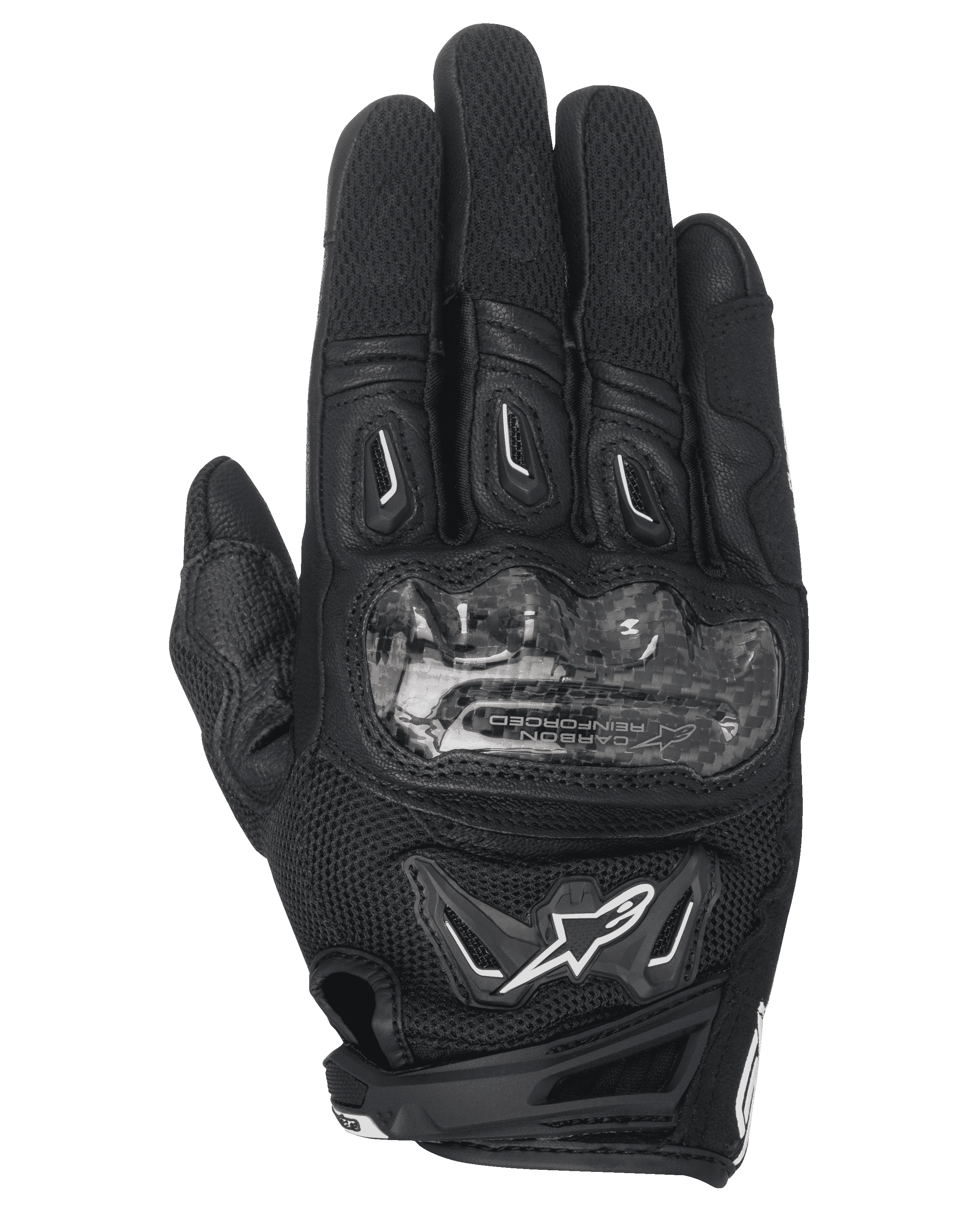 Alpinestars Stella SMX-2 Air Carbon V2, guantes de moto para mujer, negros, guantes de puño corto con protección de nudillos en fibra de carbono, construcción en malla 3D y diseño ventilado para conducción en verano