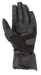 Alpinestars Stella SP-8 V3 para mujer, guantes de moto, color negro, vista de la palma con paneles de cuero reforzado y detalles perforados, cierre de muñeca ancho ajustable con lengüeta de tiro, equipo de protección de alto rendimiento para mujer