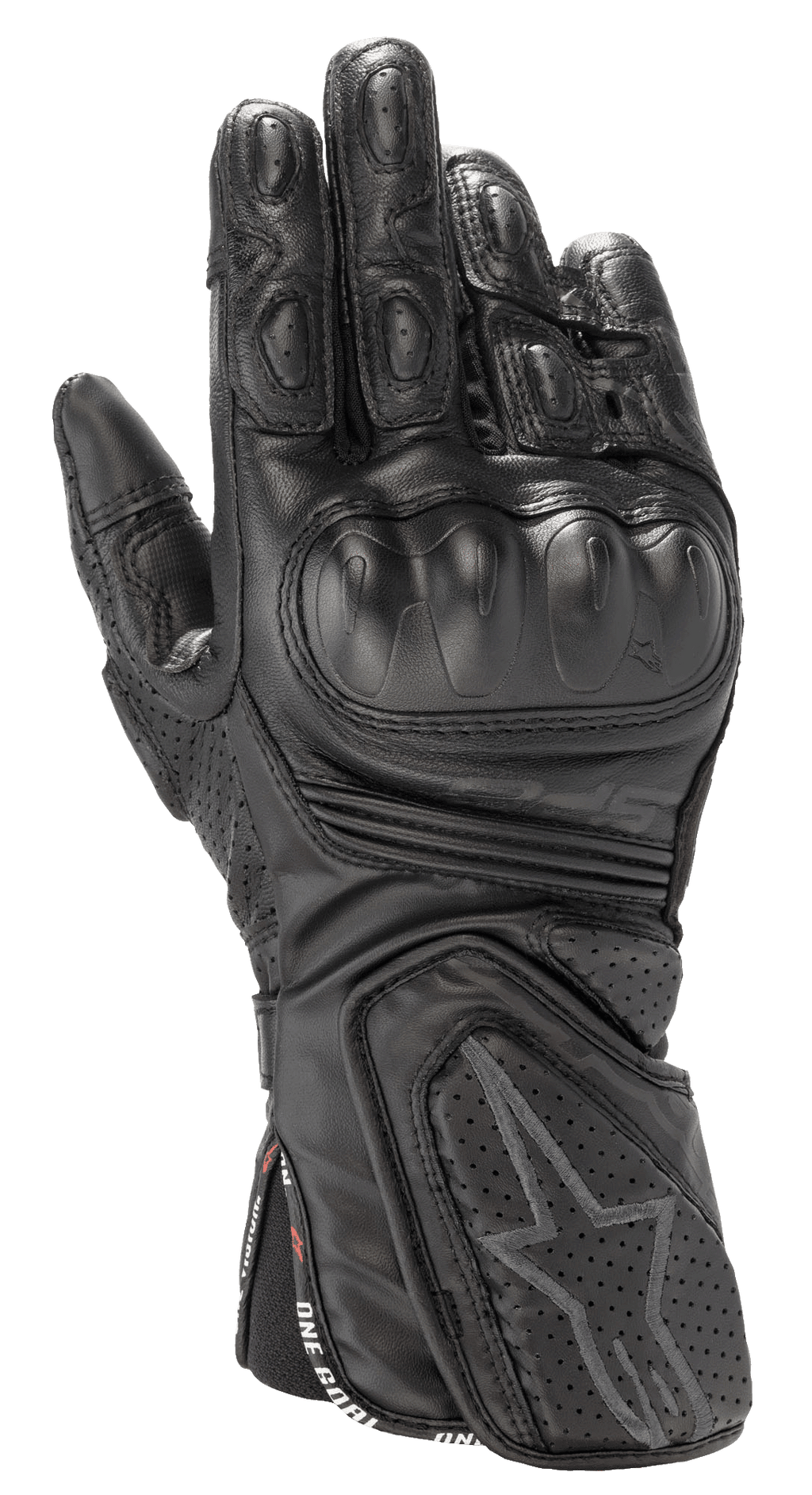 Alpinestars Stella SP-8 V3, guantes de moto de competición para mujer, negros, confección en cuero de primera calidad, protección rígida en los nudillos, ventilación perforada, dedos y muñeca acolchados, logotipo de estrella, correa One Goal One Vision