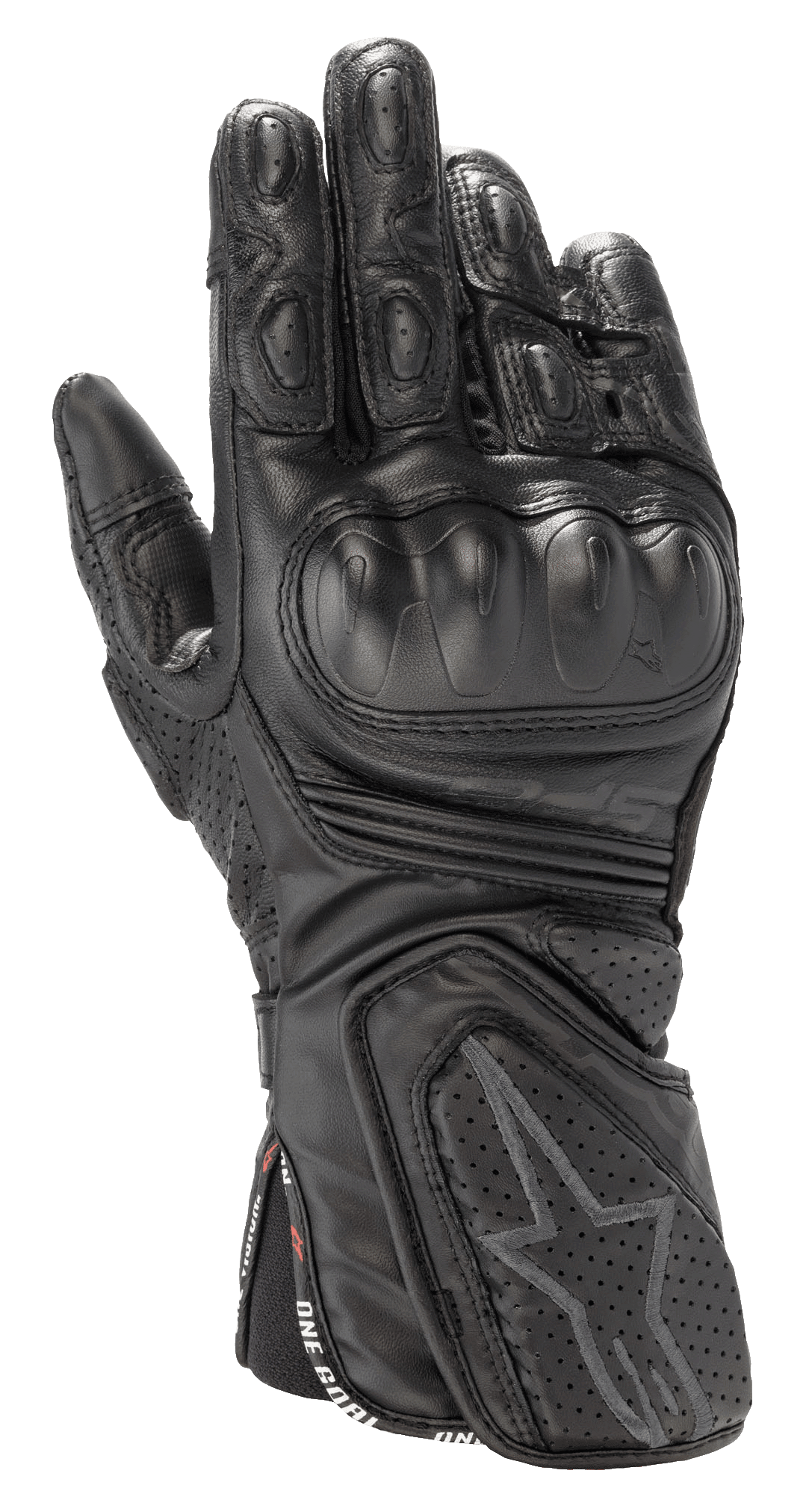 Alpinestars Stella SP-8 V3, guantes de moto de competición para mujer, negros, confección en cuero de primera calidad, protección rígida en los nudillos, ventilación perforada, dedos y muñeca acolchados, logotipo de estrella, correa One Goal One Vision