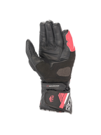 Alpinestars Stella SP-8 V3, guantes de moto para mujer, negros y rosa diva, vista de palma de piel, cierre de velcro seguro.