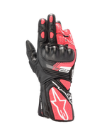 Alpinestars Stella SP-8 V3, guantes de moto para mujer, cuero negro y rosa diva con protección rígida y detalles blancos.