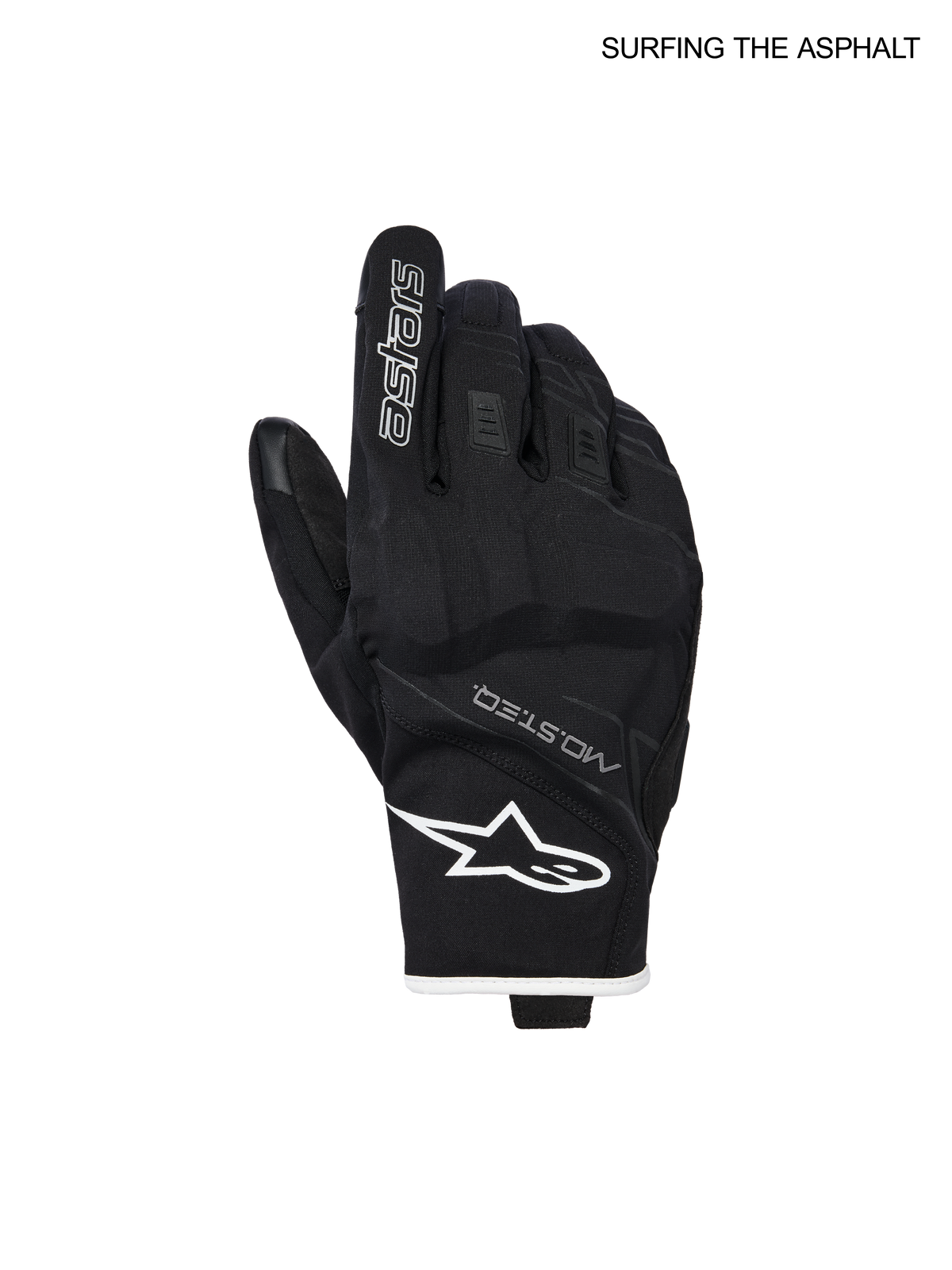 Alpinestars Guantes Moblast Impermeables, guantes de moto urbanos para hombre, negros y blancos, construcción textil Drystar con nudillos de PU y certificación CE, vista frontal