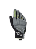 Guantes Alpinestars Moblast Waterproof, guantes de moto, gris y negro con detalles en amarillo azufre, diseño urbano de puño corto, logo Astar blanco en la muñeca, marca en amarillo neón en el dedo índice, tecnología Drystar para desplazamientos de media temporada