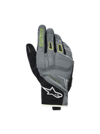 Guantes Alpinestars Moblast Waterproof, guantes de moto, gris y negro con detalles en amarillo azufre, diseño urbano de puño corto, logo Astar blanco en la muñeca, marca en amarillo neón en el dedo índice, tecnología Drystar para desplazamientos de media temporada