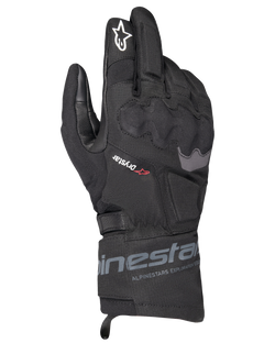 Alpinestars WT-3 Drystar Insulated Gloves, guantes negros de moto para turismo, construcción impermeable y aislada con protección de nudillos moldeada, logotipo de estrella blanca en el dedo índice y puño de longitud media con la marca Alpinestars.