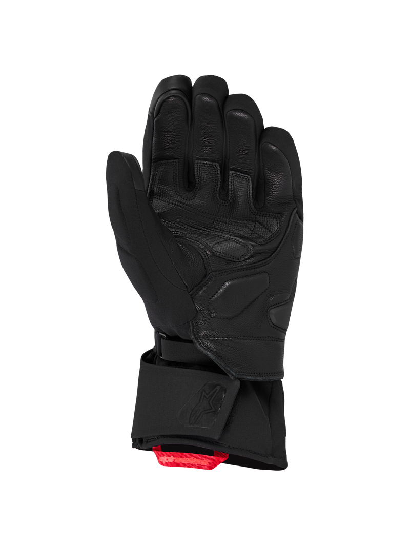 Alpinestars Wt-5 Drystar Insulated Gloves, men's all-terrain adventure motorcycle winter gloves in black, backhand view showing goat leather palm construction and waterproof Drystar membrane
