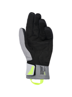 Guantes Alpinestars XT-3 Drystar® Insulated, guantes de moto en negro y gris oscuro, vista de la palma con gamuza negra suave y textil gris, tirador y logotipo en amarillo fluorescente, marca 'ALPINESTARS ADVENTURE TECH' en el puño, impermeables y térmicos para conducción de aventura
