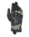 Guantes Alpinestars Corozal V3 Drystar®, guantes de moto de aventura, negros con detalles en gris oscuro y amarillo flúor, confección en cuero y tejido con protección de nudillos moldeada, diseño de puño corto, impermeables y transpirables para cualquier clima