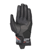 Alpinestars Corozal V3 Drystar® Gloves, Black Deep Gray Red Fluo, palm view featuring leather construction, synthetic palm reinforcements, and short cuff with Alpinestars Adventure Tech branding