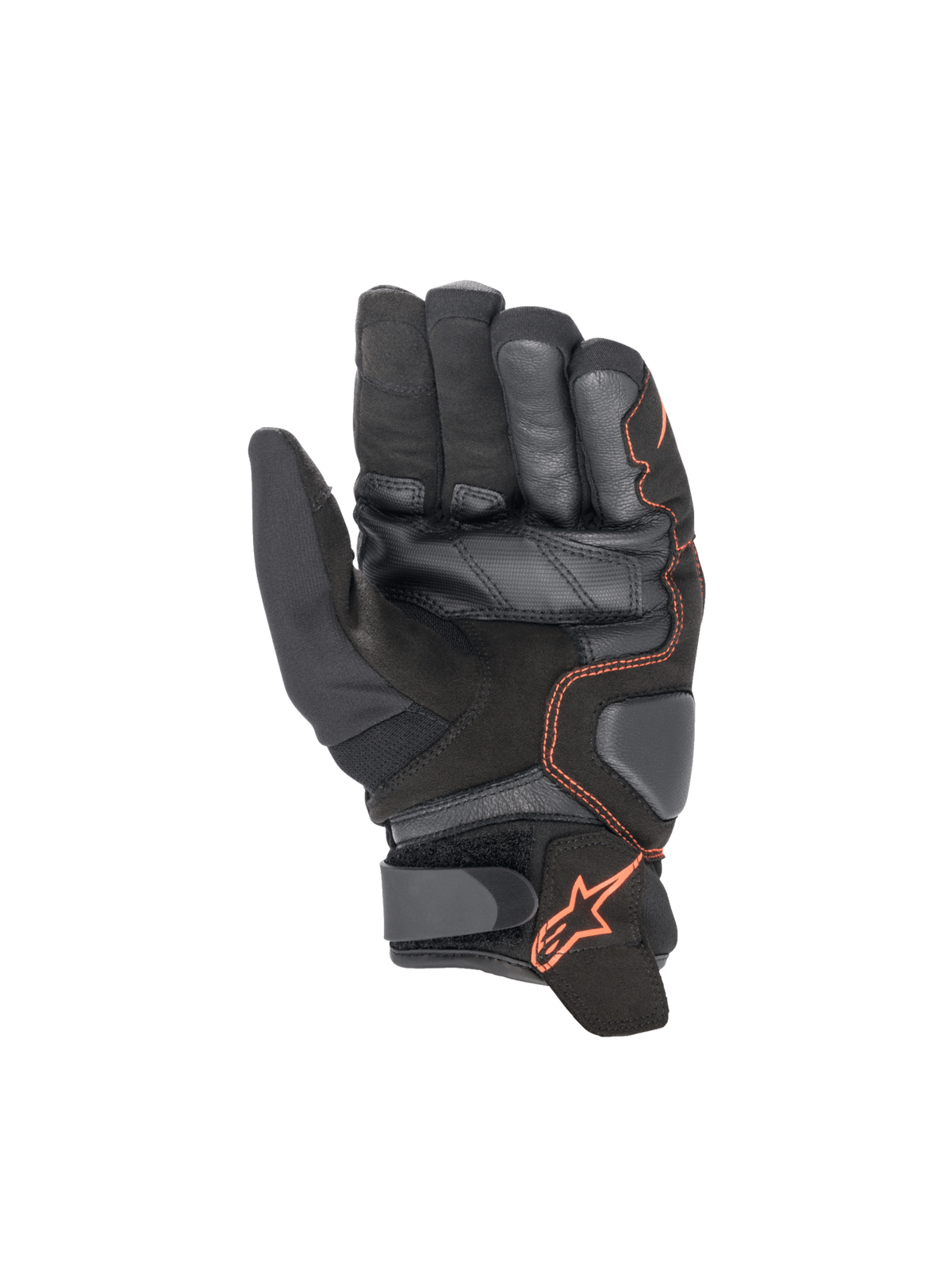Alpinestars Smx-1 Drystar, guantes de moto impermeables, negros y rojo fluo, palma de cuero reforzada con zonas acolchadas