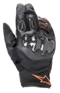 Alpinestars SMX-1 Drystar®, guantes de moto, negros con detalles rojo flúor, con protector de nudillos de efecto carbono, puño corto, construcción en cuero y tejido, membrana Drystar® impermeable