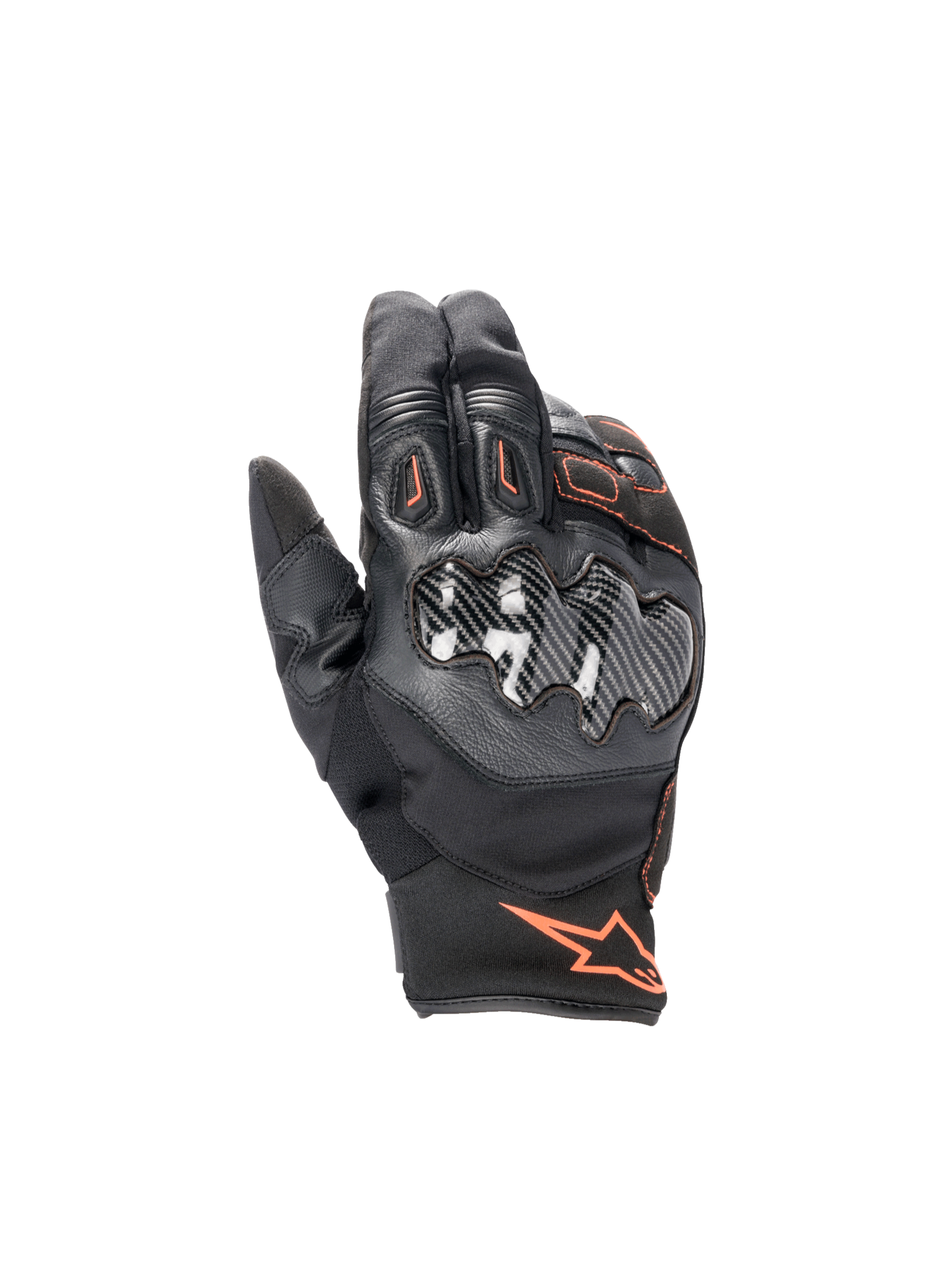 Alpinestars Smx-1 Drystar, guantes de moto impermeables, negros y rojos fluo, con protección de carbono en nudillos.