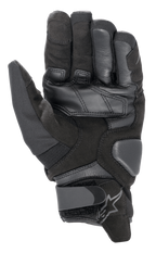 Guantes Alpinestars SMX-1 Drystar®, guantes de moto, negro negro, vista de la palma que muestra la construcción de ante sintético, refuerzos de cuero, zonas de aterrizaje acolchadas y cierre de muñeca ajustable con logotipo