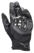 Guantes Alpinestars SMX-1 Drystar®, guantes de moto negros, con protección de nudillos con efecto carbono, confeccionados en cuero y tejido, puño corto con el logotipo de Alpinestars en la muñeca