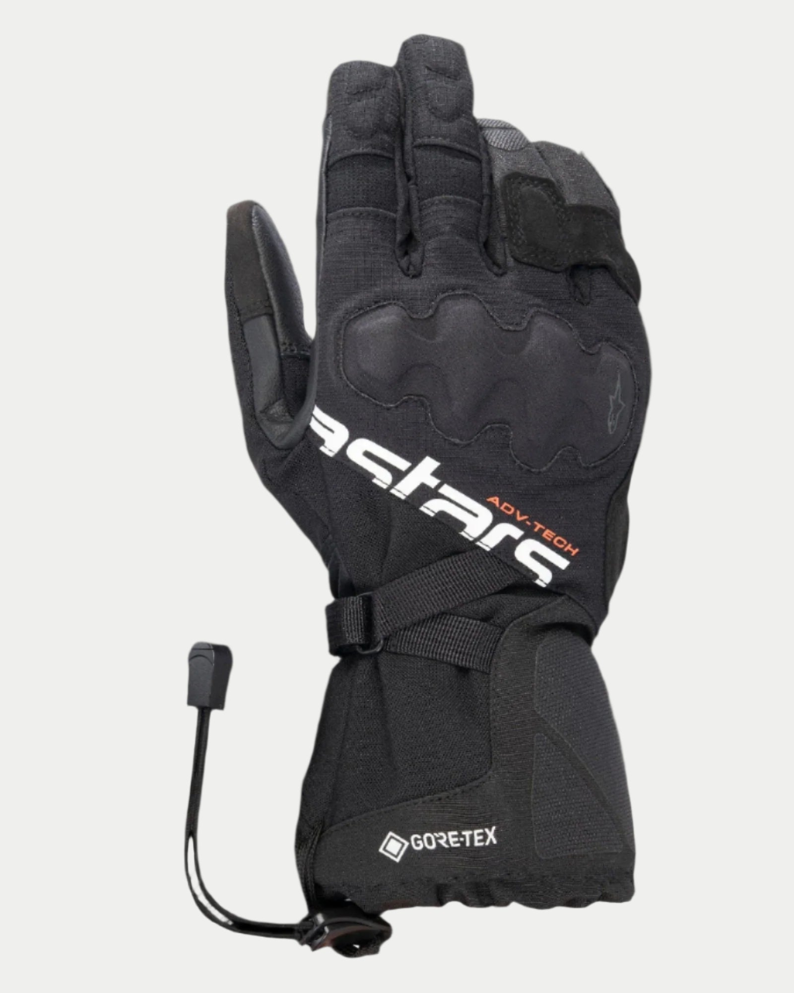 Guantes Alpinestars XT-5 GORE-TEX, guantes de moto negros para Adventure Touring, puño largo con tecnología GORE-TEX y logotipo astars en blanco, protección de nudillos cubierta, confección en tejido micro-ripstop y cuero, cierre con cordón elástico