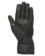 Guantes Alpinestars Jet Road V2 GORE-TEX, negros, vista de la palma que muestra la construcción de cuero con acolchado reforzado, puño largo y puntas de los dedos compatibles con pantallas táctiles para touring de aventura.