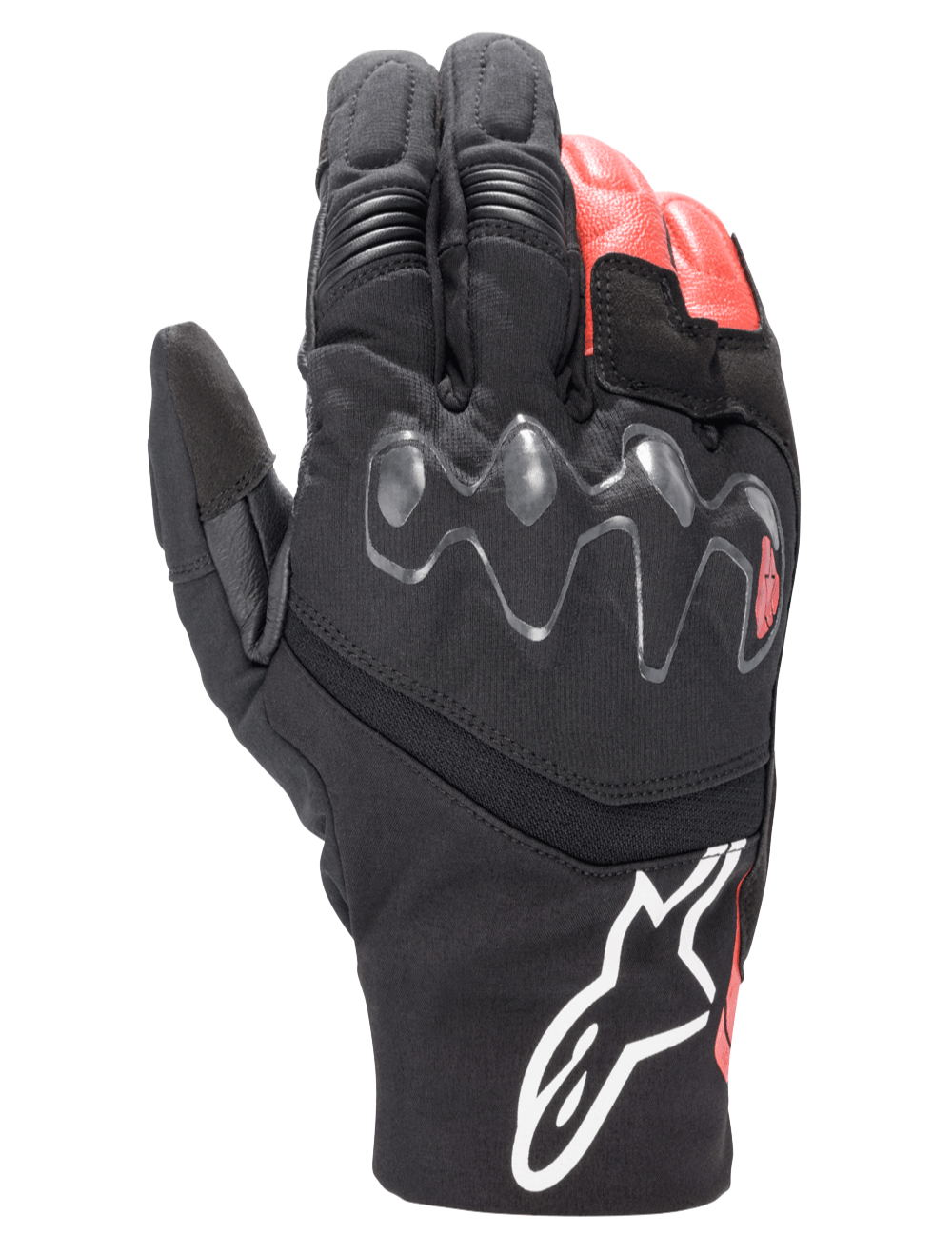 Alpinestars Hyde XT Drystar® XF, guantes de moto adventure touring, negro y rojo brillante, con protector de nudillos viscoelástico extendido, construcción impermeable de textil y cuero, y logotipo blanco de Alpinestars en el puño