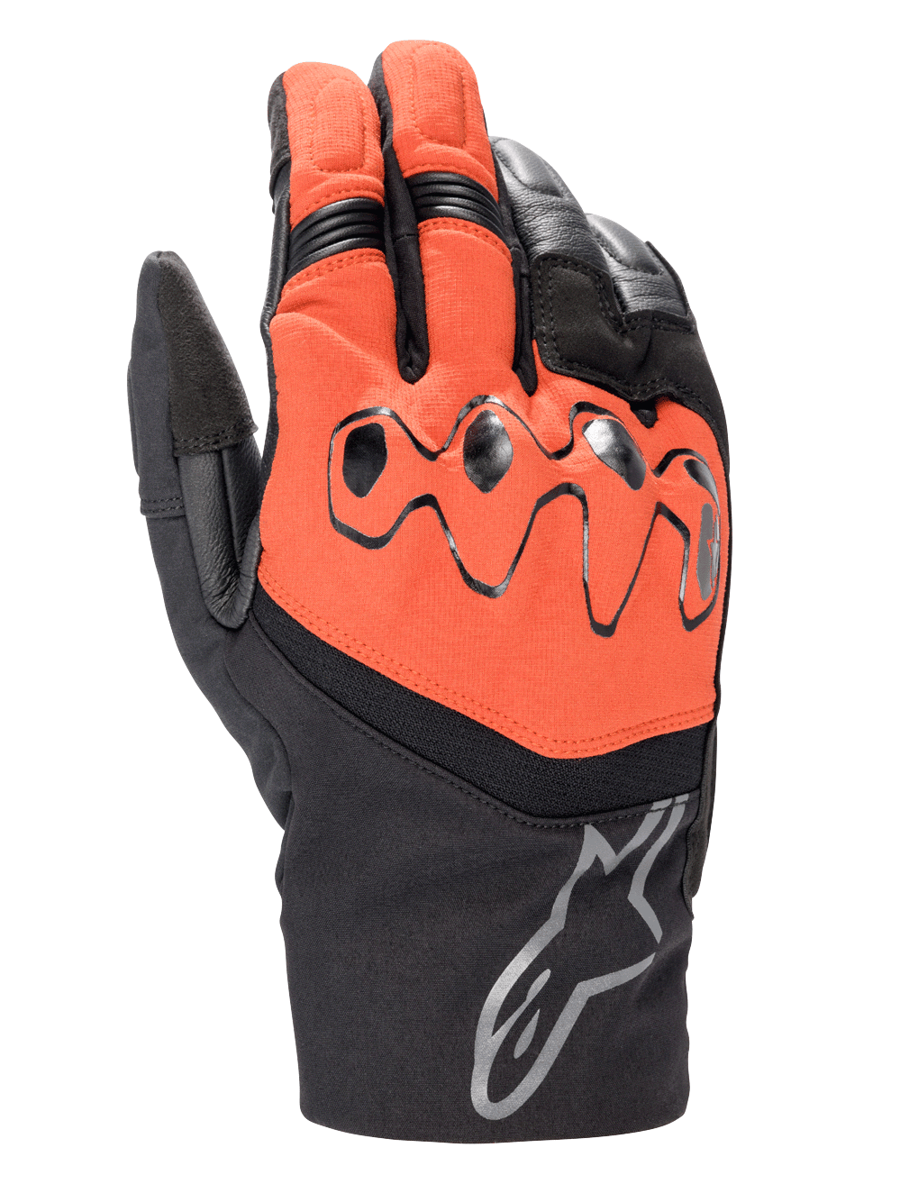 Guantes Alpinestars Hyde XT Drystar® XF, guantes de moto touring, Rojo Fuego y negro, con nudillos viscoelásticos protectores, logo de Alpinestars en el puño y construcción impermeable de textil y cuero.