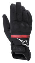 Guantes Alpinestars HT-3 Heat Tech Drystar®, guantes de moto con calefacción, negros con franjas rojas y logotipo blanco, con botón de control de tecnología de calefacción electrónica en el puño, nudillos reforzados y confección textil duradera