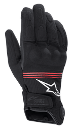 Guantes Alpinestars HT-3 Heat Tech Drystar®, guantes de moto con calefacción, negros con franjas rojas y logotipo blanco, con botón de control de tecnología de calefacción electrónica en el puño, nudillos reforzados y confección textil duradera