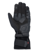 Guantes Alpinestars Tourer W-7 V2 Drystar®, guantes de moto negros, vista de la palma con refuerzos de cuero, áreas de agarre acolchadas, punta del dedo compatible con pantallas táctiles y cierre de correa ajustable en la muñeca