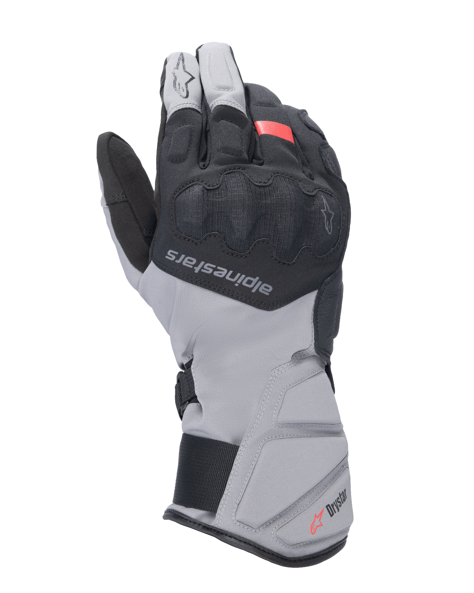 Alpinestars Tourer W-7 V2 Drystar, guantes de moto para touring, negro y gris oscuro con detalles en rojo, diseño de invierno impermeable con puño largo, protección de nudillos SP Lite cubierta y sistema de cierre ajustable
