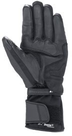 Guantes Alpinestars Denali Aerogel Drystar®, negro, vista de la palma con paneles de material reforzado, agarre texturizado en los dedos y puño largo ajustable con el logotipo Drystar® Performance, equipamiento de invierno para motociclismo de aventura