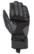 Guantes Alpinestars Bogota' Drystar® XF, guantes de moto, negros, vista de la palma con construcción de cuero reforzado, correa de muñeca ajustable y logotipo Drystar, equipamiento duradero para turismo de aventura