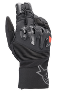 Alpinestars Bogota Drystar XF Gloves, guantes largos de moto touring, negros con un detalle de logo rojo, protección de nudillos sobreinyectada, paneles elásticos acanalados en la muñeca y puño largo con logo de estrella gris