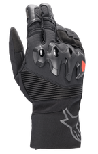 Alpinestars Bogota Drystar XF Gloves, guantes largos de moto touring, negros con un detalle de logo rojo, protección de nudillos sobreinyectada, paneles elásticos acanalados en la muñeca y puño largo con logo de estrella gris