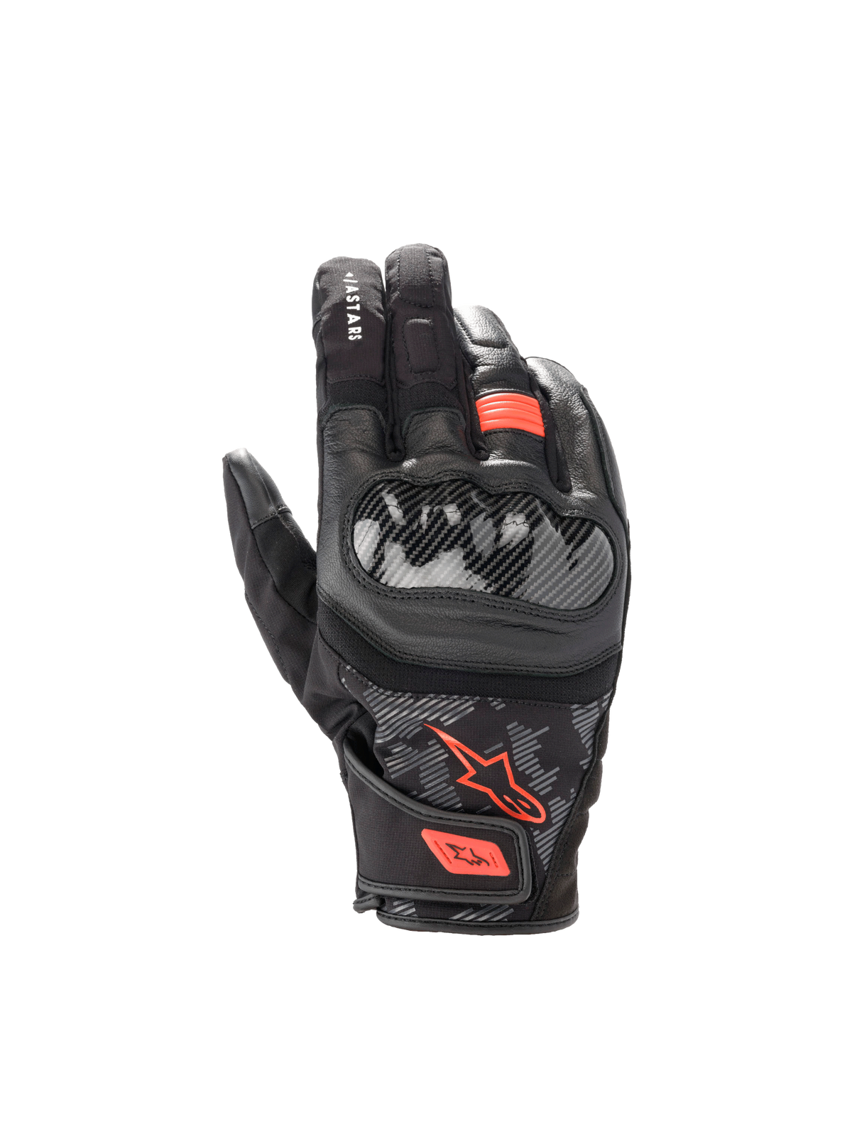 Alpinestars guantes SMX Z Drystar®, guantes de moto negros y rojos fluo, de cuero impermeable con protección de nudillos