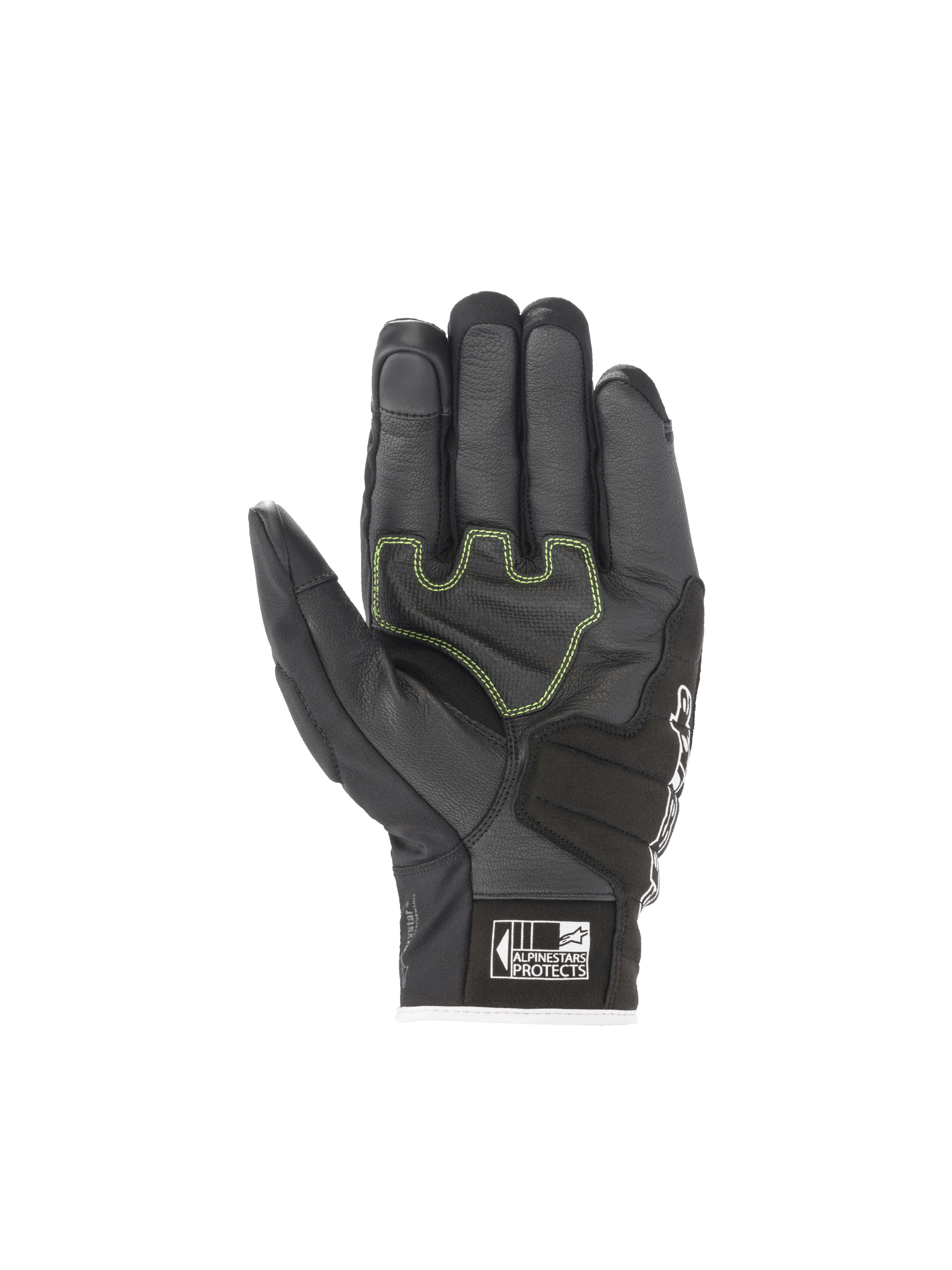 Alpinestars SMX Z Drystar®, guantes de moto para carreras, negros con detalles verdes fluorescentes, palma de cuero de cabra impermeable y resistente a la abrasión