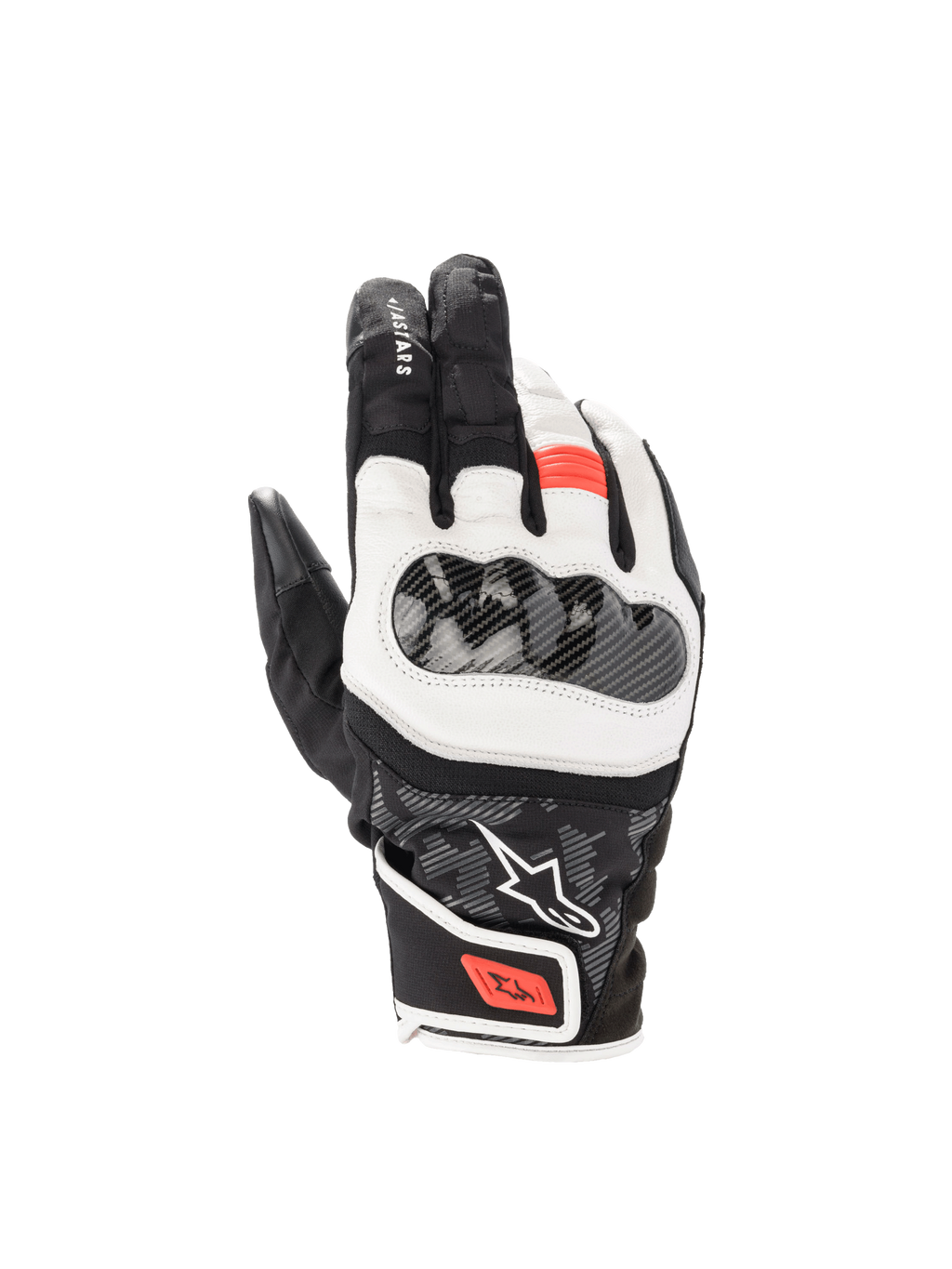 Guantes Alpinestars SMX Z Drystar®, guantes de moto impermeables, negro, blanco y rojo fluo, con protección rígida en nudillos.
