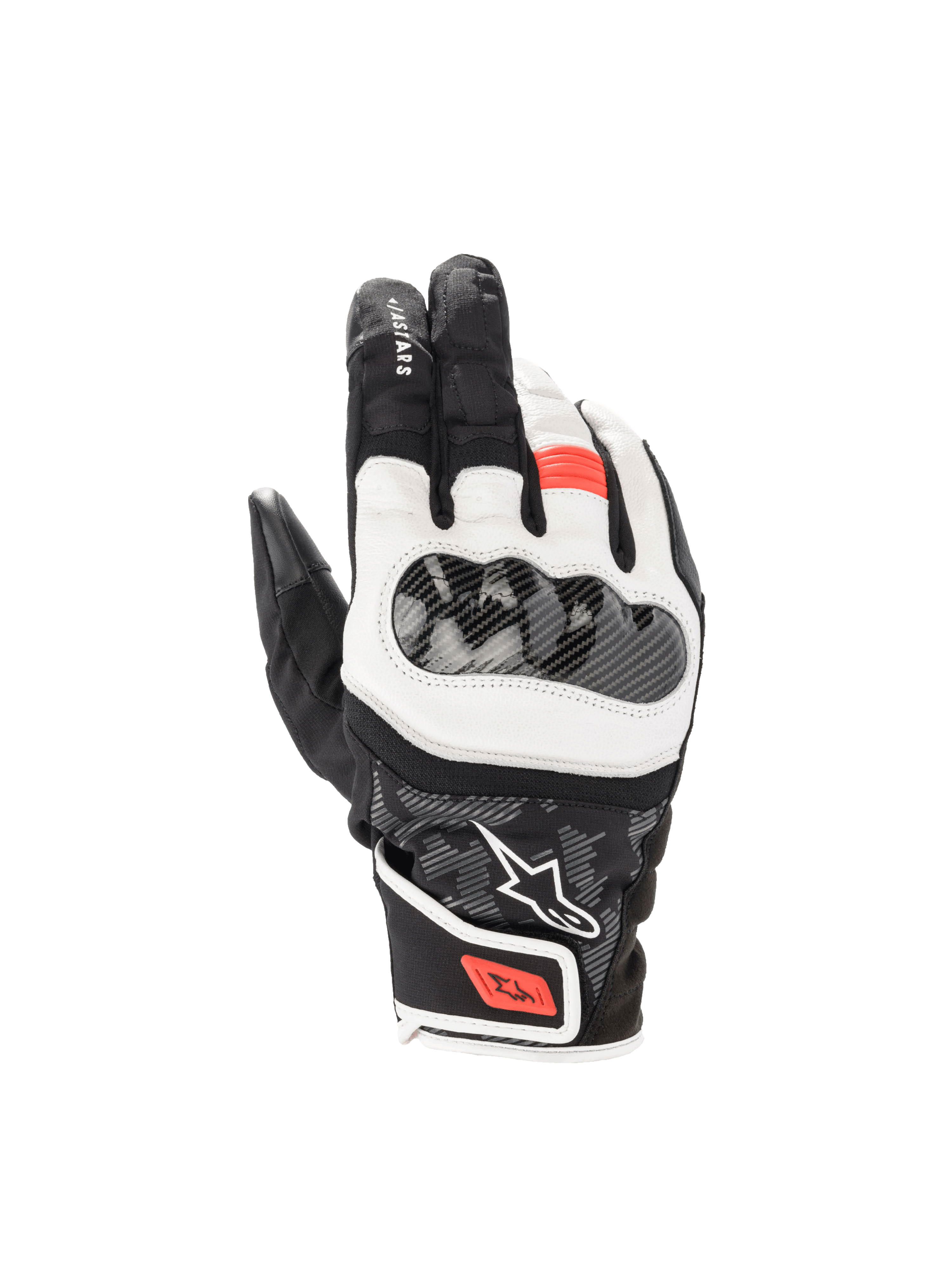 Guantes Alpinestars SMX Z Drystar®, guantes de moto impermeables, negro, blanco y rojo fluo, con protección rígida en nudillos.