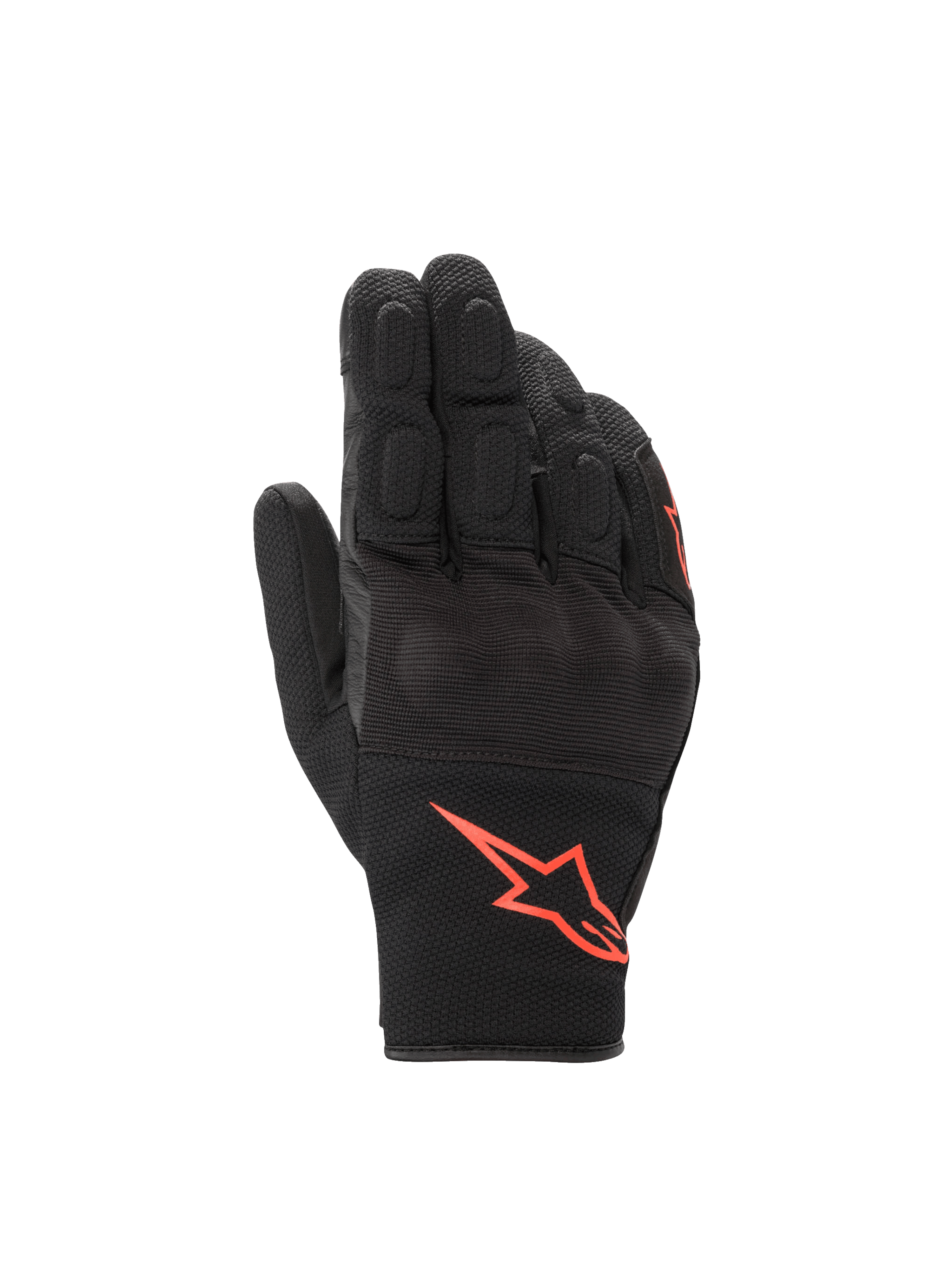Guantes de moto Alpinestars S-Max Drystar, impermeables, negros y rojos fluorescentes con protección de nudillos.