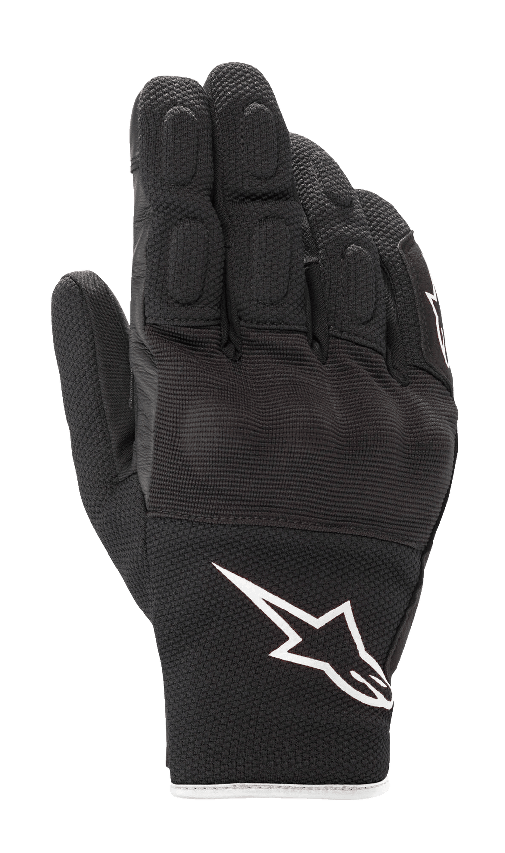 Guantes Alpinestars S-Max Drystar®, guantes de moto de puño corto, negros con logo Astar blanco, construcción de cuero y malla elástica, con detalles acolchados en los dedos y protección de nudillos, equipamiento impermeable para conducción deportiva en carretera