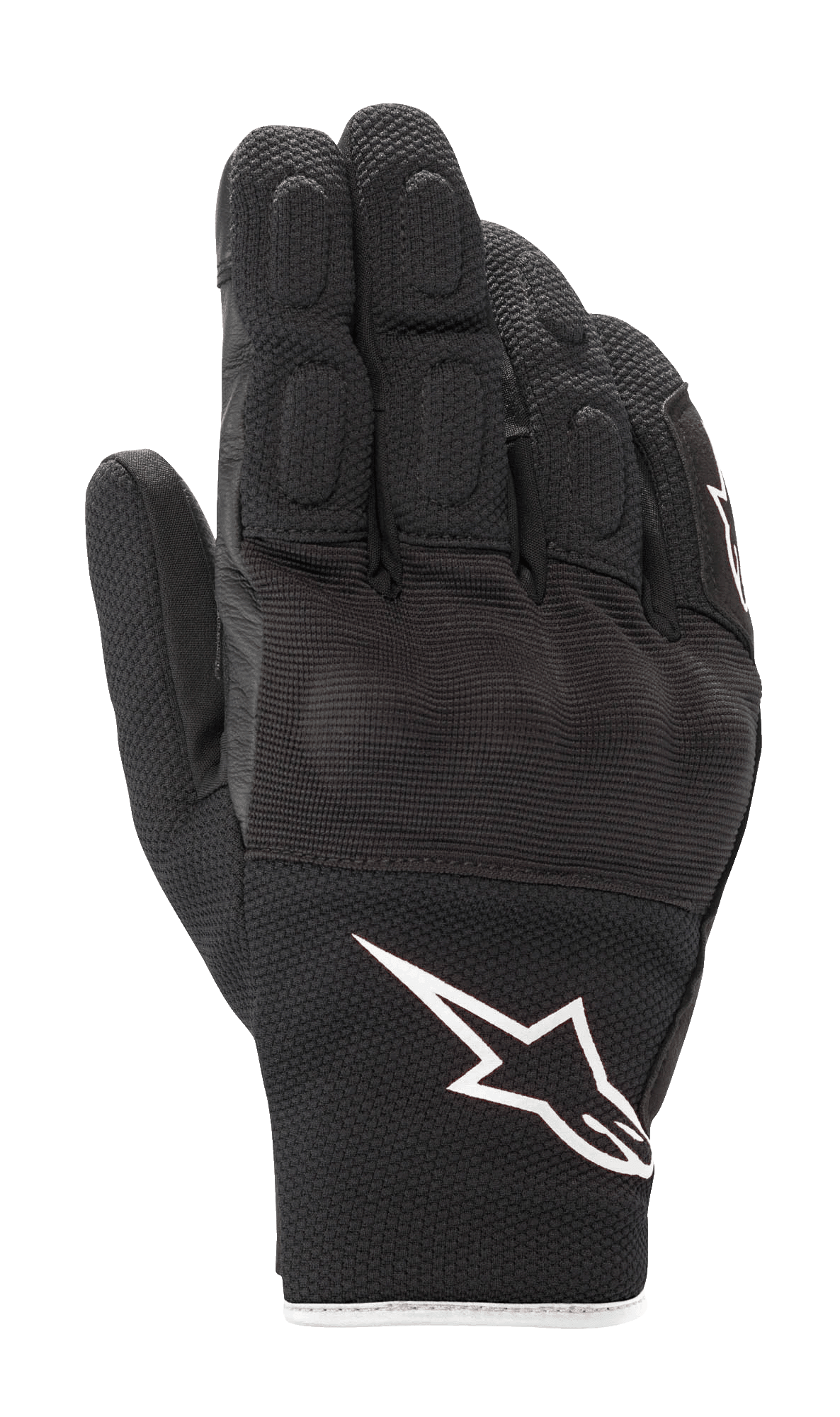 Guantes Alpinestars S-Max Drystar®, guantes de moto de puño corto, negros con logo Astar blanco, construcción de cuero y malla elástica, con detalles acolchados en los dedos y protección de nudillos, equipamiento impermeable para conducción deportiva en carretera